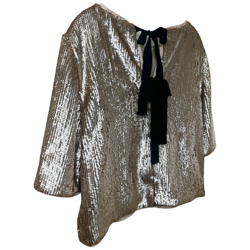 J. Crew - Women's Rose Gold Sequin Crop Top, Back Bow Ties - Gold, Black, Size 8 - Picture 11 of 13
